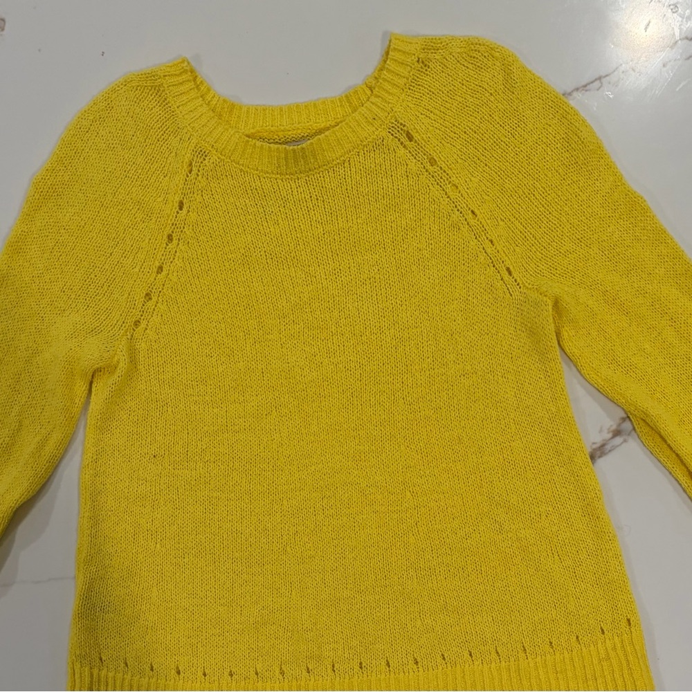 LOFT Lightweight, Loose Knit, Bright Yellow Crew Neck Sweater, large
